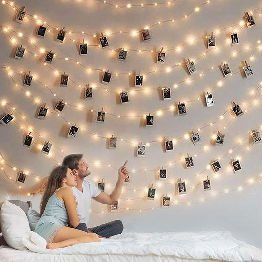 Photo Clip String Light - 33Ft 100LED Fairy Lights with Clips for Pictures With Timer, Photo Light with 50 Clear Clips for Bedroom Christmas Wedding Décor
