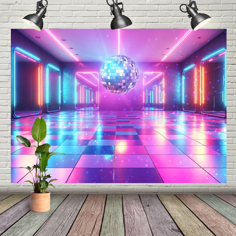 Disco Decorations Backdrop, Retro Glow Party 70s 80s 90s Theme Stage Dance Background Disco Party Decoration, Polyester Banner PartyBackdrop for Birthday Prom Portrait Photo Props 5x3FT