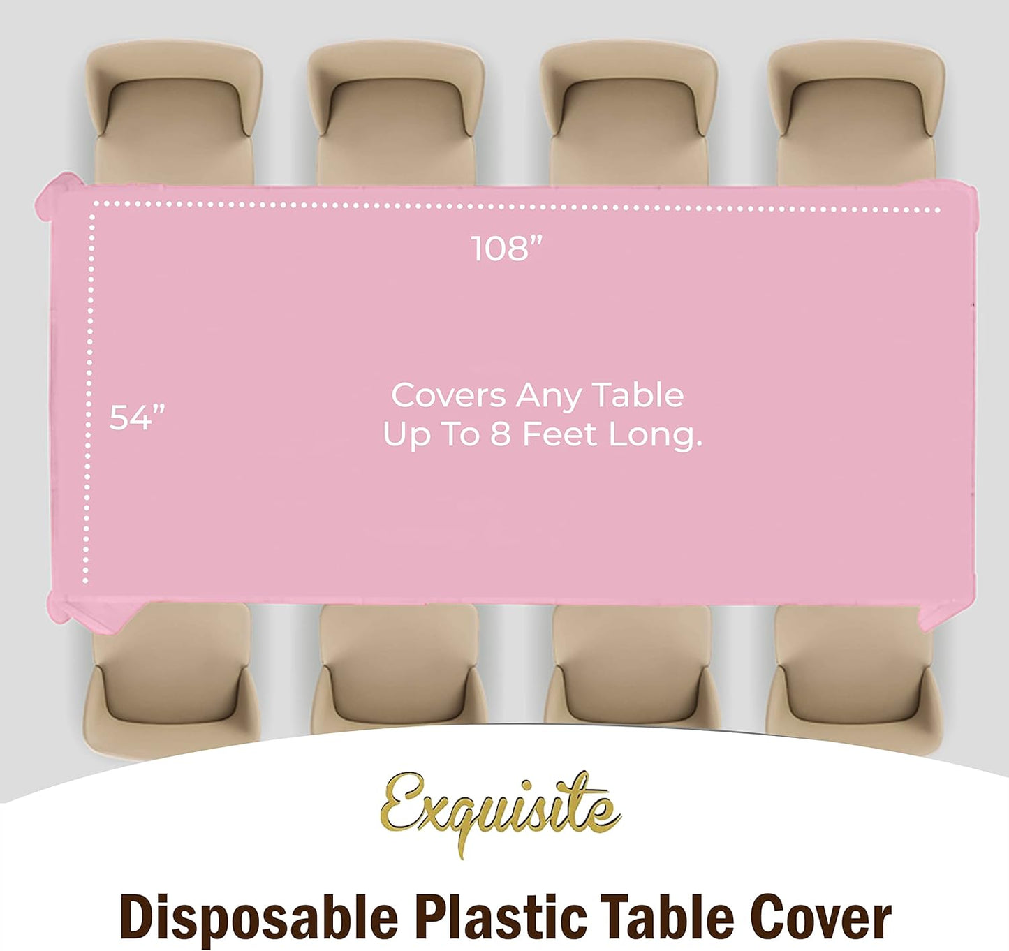 Party Solids Pack Of 12 Premium Plastic Tablecloth 54 Inch x 108 Inch Rectangle Table Cover - Pink