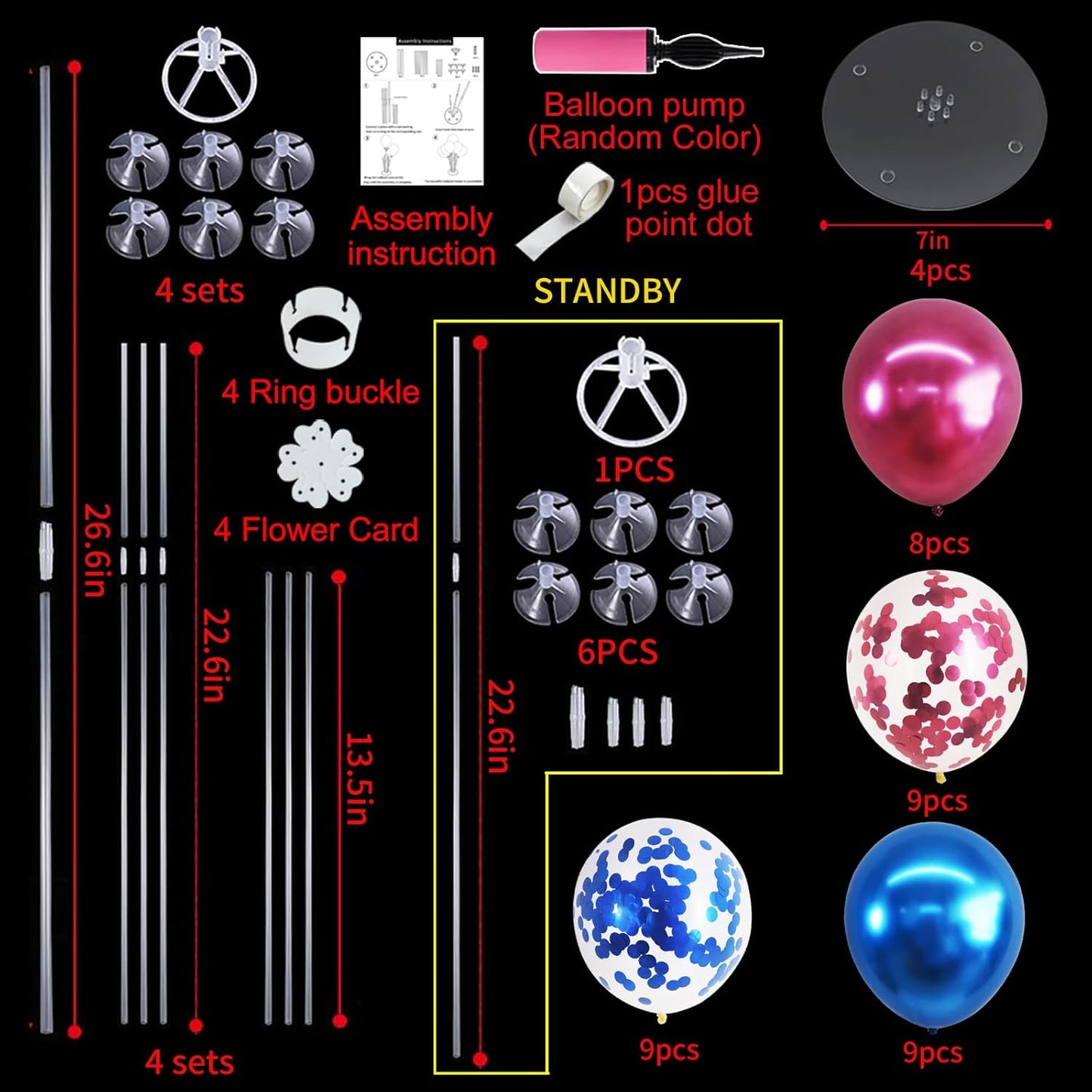 TONIFUL 4 Set Metallic Blue and Rose Red Balloon Stand Centerpiece Table Decorations for Baby Shower Wedding Engagement Bridal Shower Anniversary Mother's Day Birthday Party Decorations