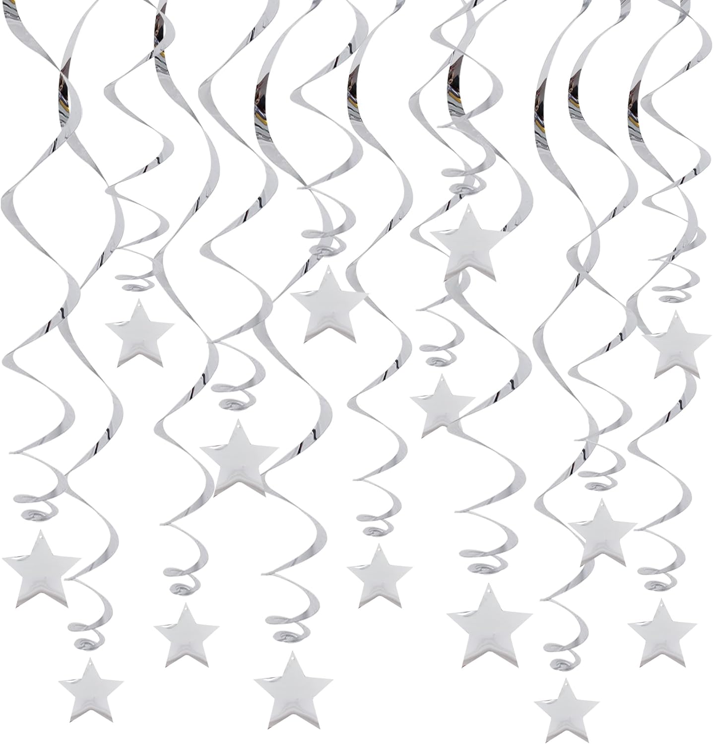 BEISHIDA Silver Star Hanging Swirl Decorations,Hanging Silver Party Supplies for Graduation Wedding Baby Shower Decorations, Pack of 15