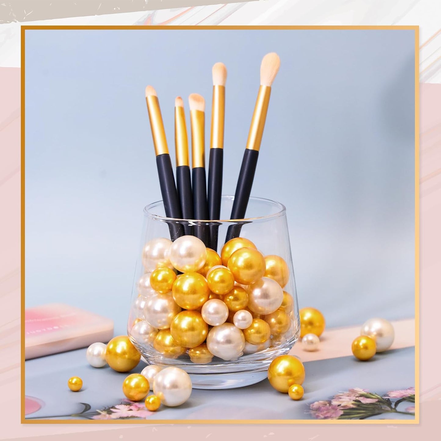 300Pcs Vase Filler Ivory and Golden Yellow No Hole Faux Pearl Beads for Vase Filling Decorations, Candle Centerpieces, Wedding Centerpieces, Home Party Decor (8/14/20mm)