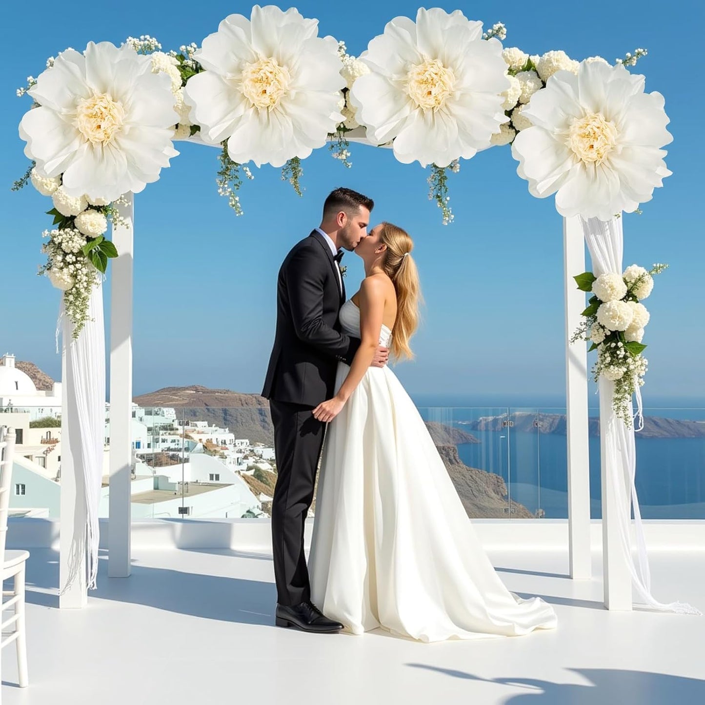 SUNBEAUTY 4 Pcs 20" White Giant Paper Flowers Large Crepe Tissue Artificial Paper Flowers Decorations for Wedding Party Wall Table Birthday Baby Shower Bridal Nursery Room Tea Party Backdrop Decor