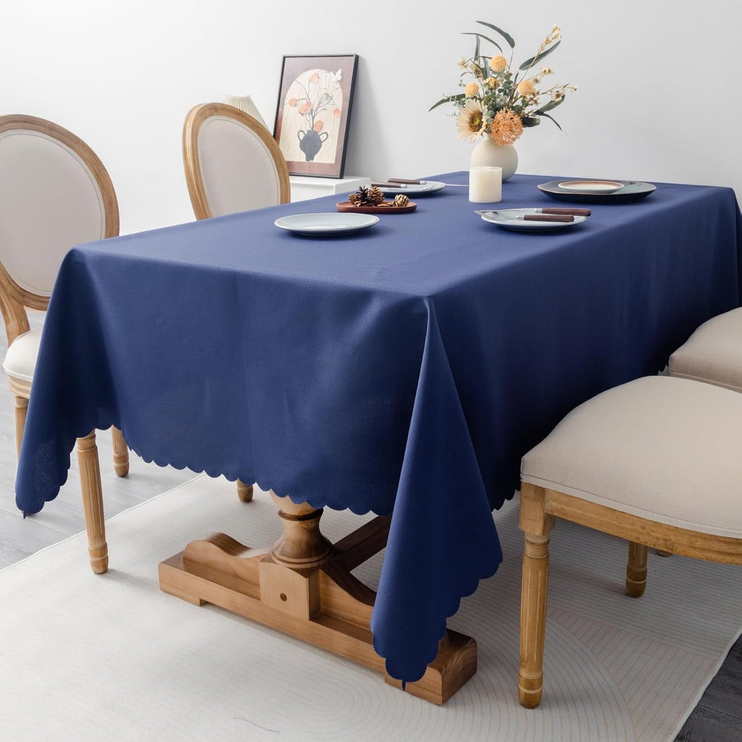 Rectangle Navy Tablecloth 60 x 84 Inch Polyester Fabric Washable Table Cloth Decorative Wrinkle Resistant Solid Color Table Cover for Kitchen Dinning Party Wedding Camping