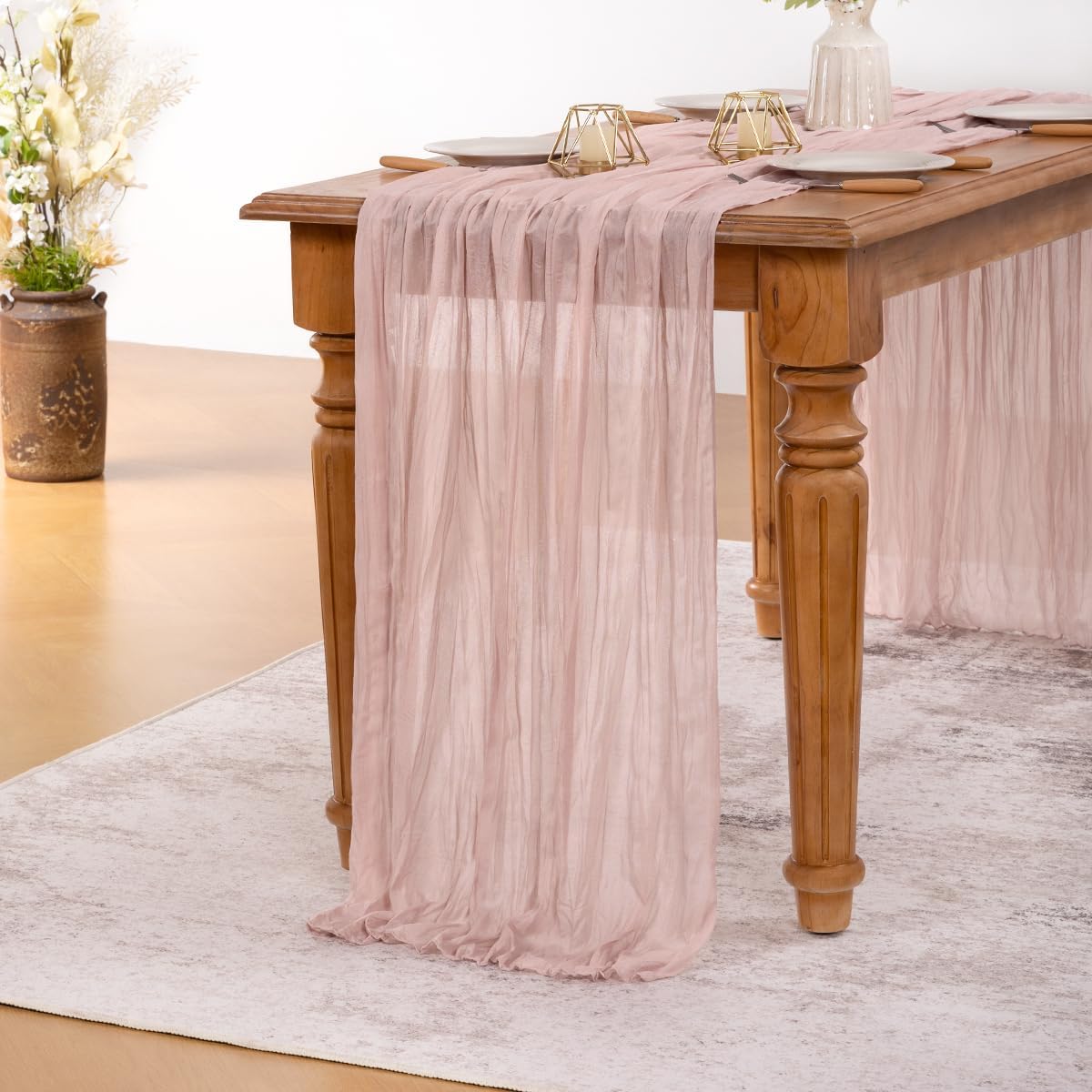 MLMW 3 Pack Pink Cheesecloth Table Runner Boho Gauze Rustic Cheese Cloth Table Runner 160 inch Sheer 13.3ft for Gender Reveal Wedding Party Baby Bridal Shower Birthday