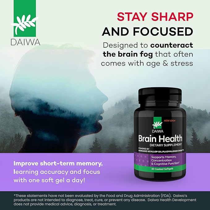 Daiwa Brain Supplement for Adults with Hokkaido Scallop Oil Plasmalogen (HSOP) - 30 Capsules