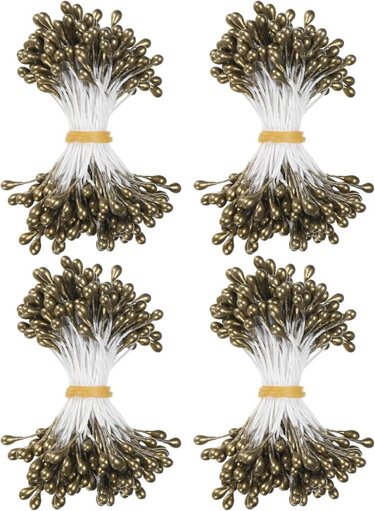 600-Pack Flower Stamens for Crafts, 5mm Double Heads Artificial Pearl Floral Pistil Mini Flower Pollens Stamens for DIY Making/Wedding/Scrapbook Decoration [Golden Coffee]