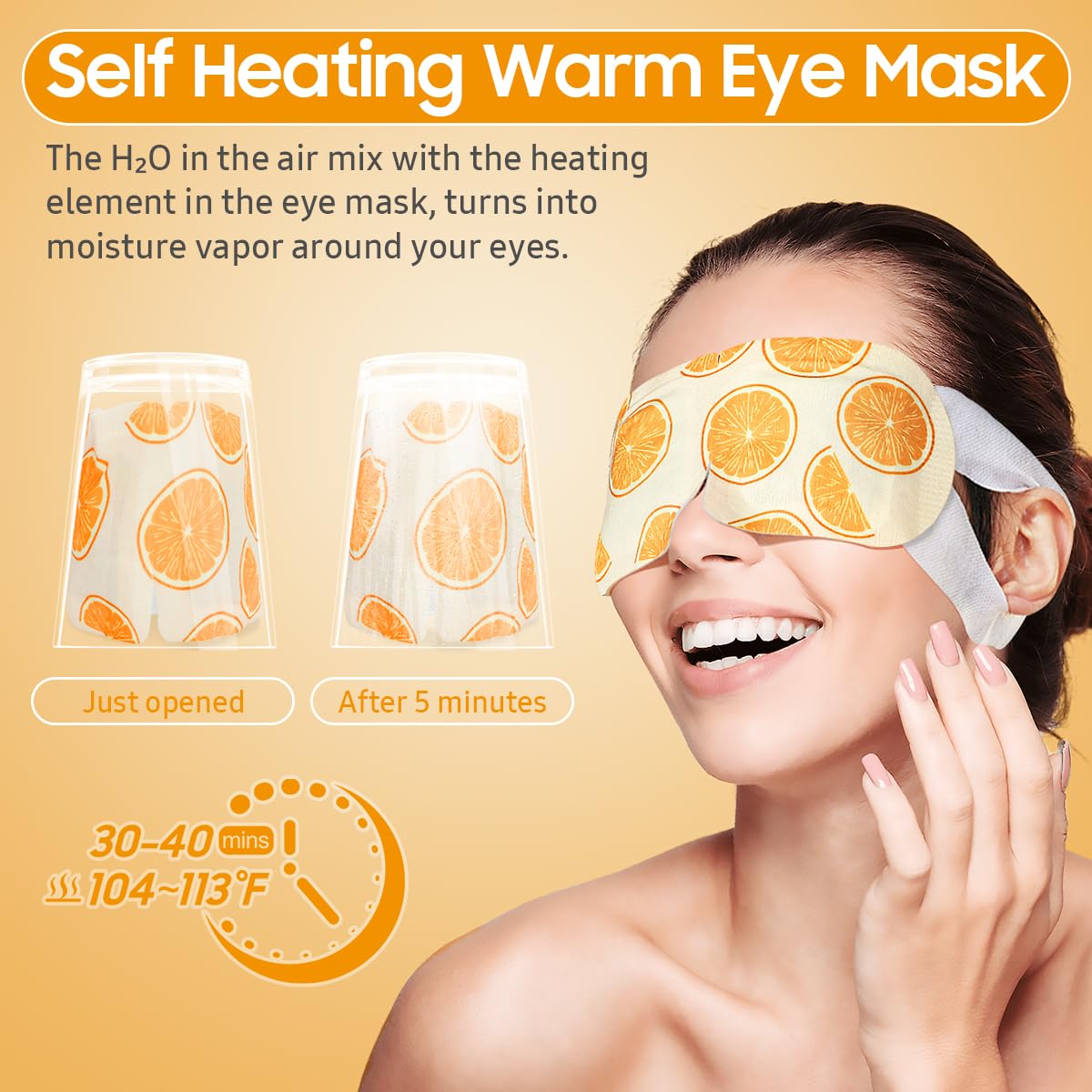 30Packs Steam Eye Mask, Heated Eye Mask Warm Compress for Eyes, Self Heating Warm Eye Masks Disposable Steam Mask for Home Sleep, Spa, Travel Essentials & Relaxation Gifts (Sweet Orange)