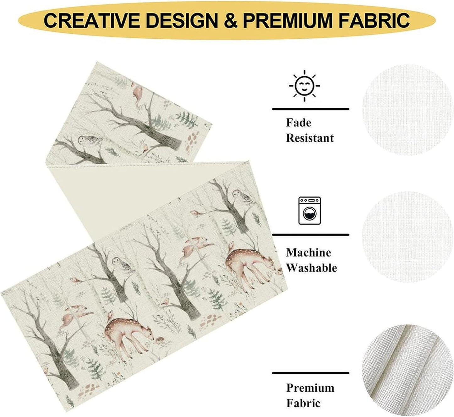 Rustic Woodland Table Runner, Farmhouse Forest Animals Mushroom Country Lodge Wild Fox Rabbits Table Center Decor for Home Kitchen Dining Patio Holiday Party Indoor Table Decorations, 13"x90" Inch