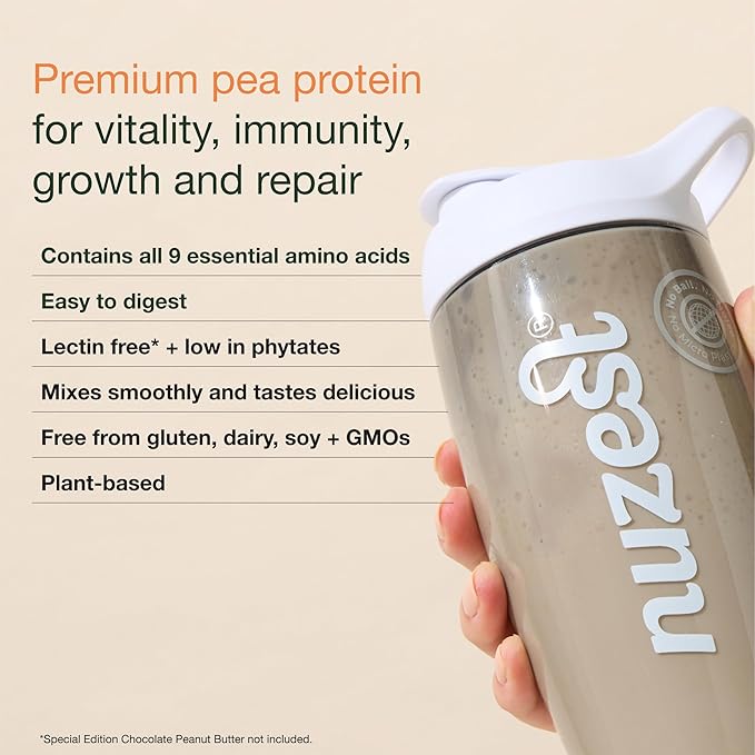 Nuzest - Pea Protein Powder - Clean Lean Protein, Premium Vegan Plant Based Protein Powder, Dairy Free, Gluten Free, GMO Free, Protein Shake (8.8 Ounce (Pack of 1), Salted Caramel)