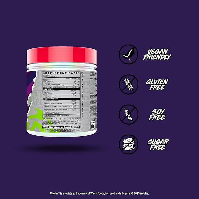 GHOST Legend Pre-Workout Powder, Welch's Grape - 30 Servings – Pre-Workout for Men & Women with Choline, L-Citrulline, & Beta Alanine for Energy & Focus