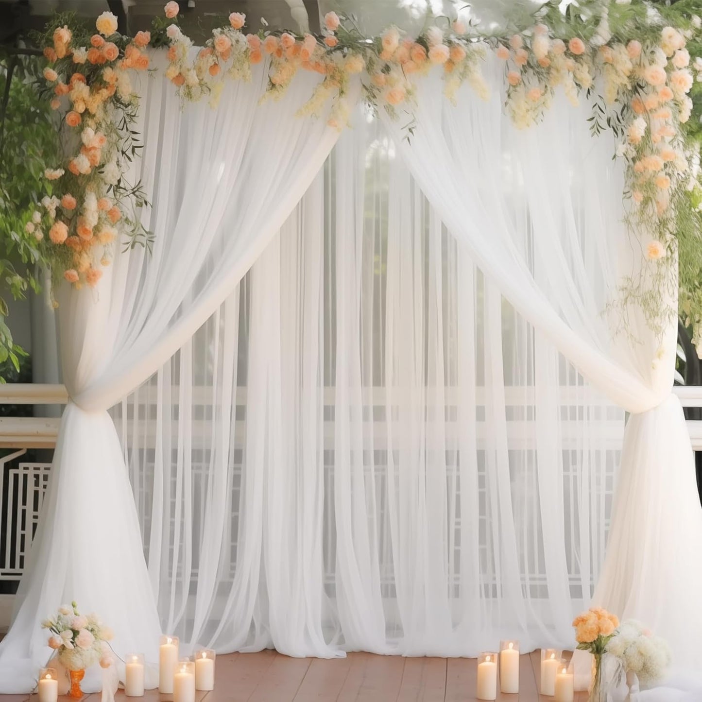 10ft X 10ft White Tulle Backdrop Curtain for Parites, Sheer Backdrop Curtains Fabric Drapes for Wedding Ceremony Arch Party Stage Decorations