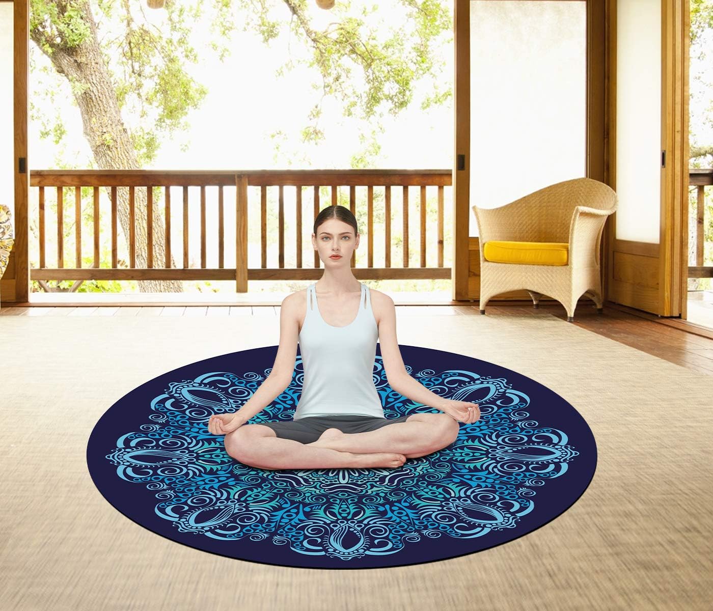 Pilates Mat Round Oversize Yoga Mat Suede Rubber Non-Slip Dia 140cm Exercise Mat Meditation Mat Workout Mat for Home Outdoor