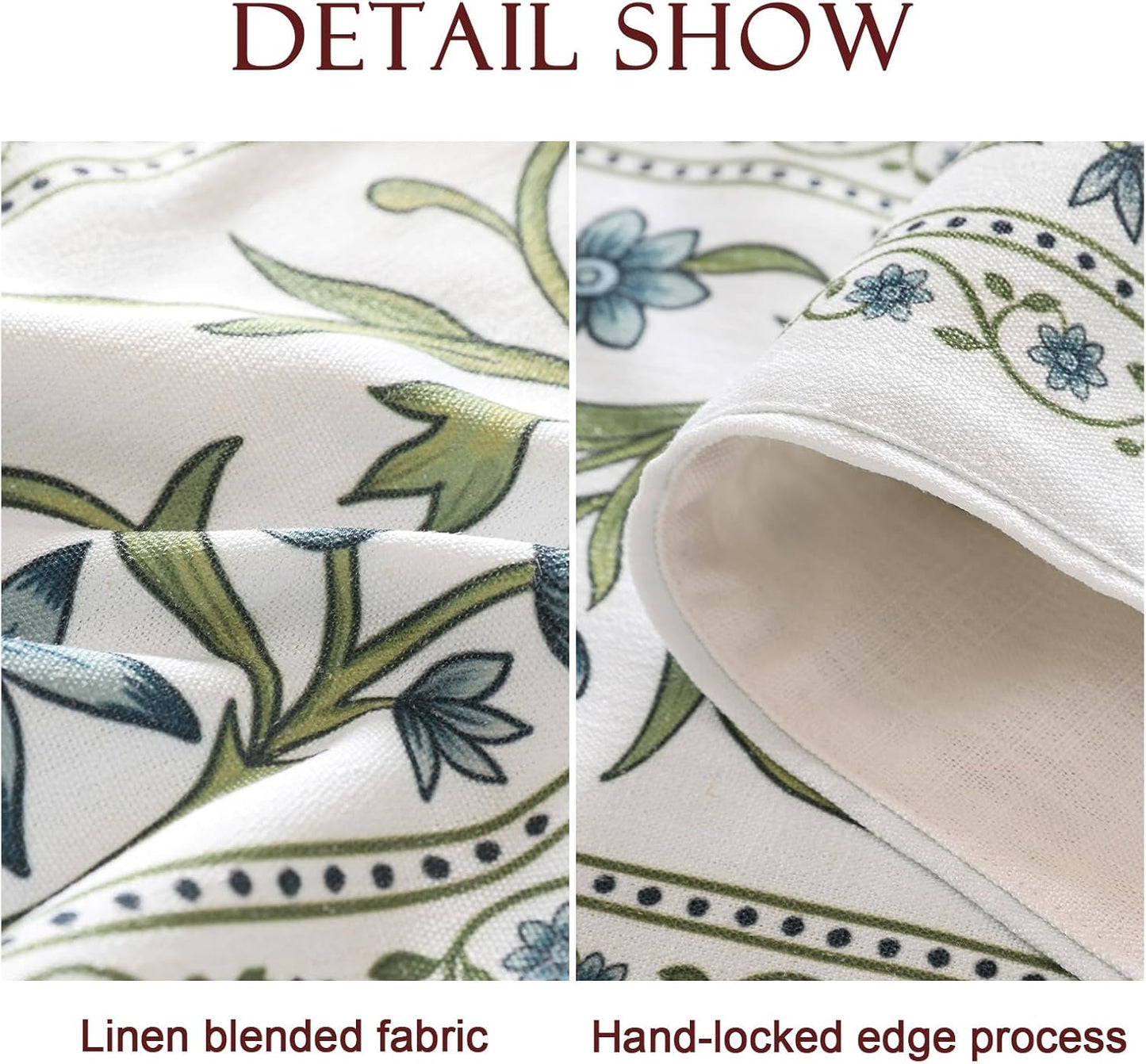 ISAENNE Designer Elegant Linen Extra Long Table Runner 118 Inches,Vintage Blue Floral Pattern Decor Table Runners for Dining Tables,Kitchen Tables,Thanksgiving,Christmas,12"*118"-Mosella E