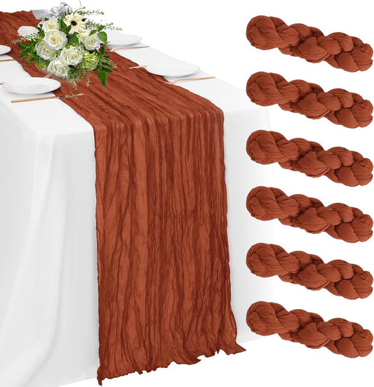 6 Pack Terracotta Cheesecloth Table Runner 23x120 inch Rustic Boho Gauze Table Runner 10 FT Long Sheer Cheese Cloth Fabric Table Runners for Romantic Wedding Bridal Shower Birthday Party Decor