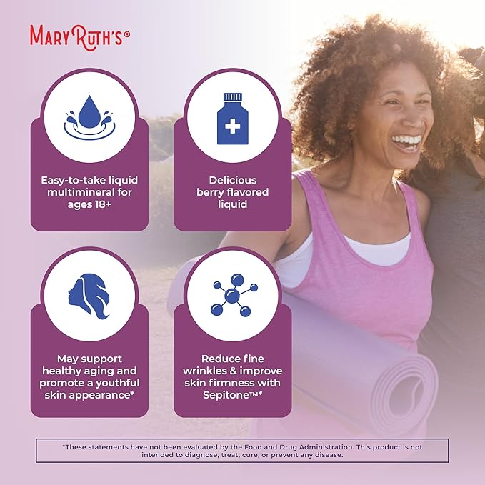 MaryRuth's Liquid Nighttime Liquid Multimineral + Skin Renew | Clinically Shown in Women to Reduce Fine Wrinkle & Improve Skin Firmness | Sepitone | NO Melatonin | Magnesium | Vegan | 30 Servings