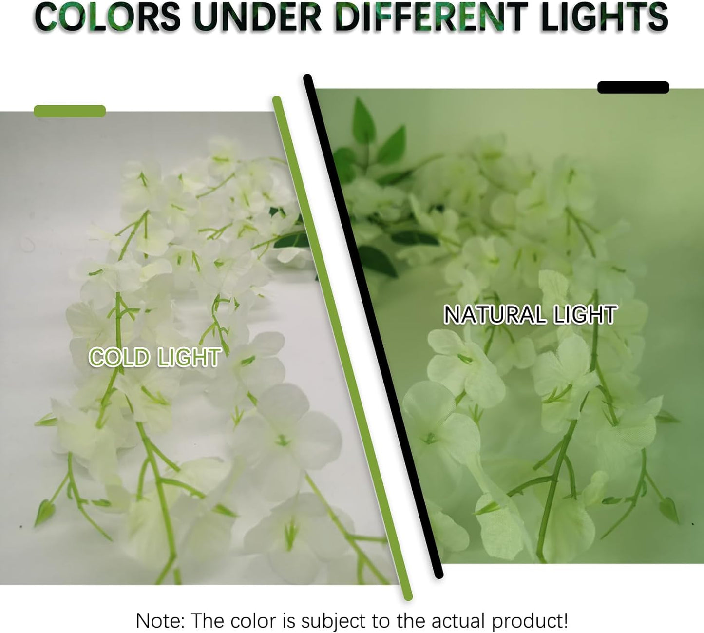 12 Pack White Green Wisteria Hanging Flowers Garland, 3.77 Feet Artificial Flower Vines, Fake Wisteria, Artificial Vines Hanging Garland for Backdrop Outdoor Yard Garden Decor