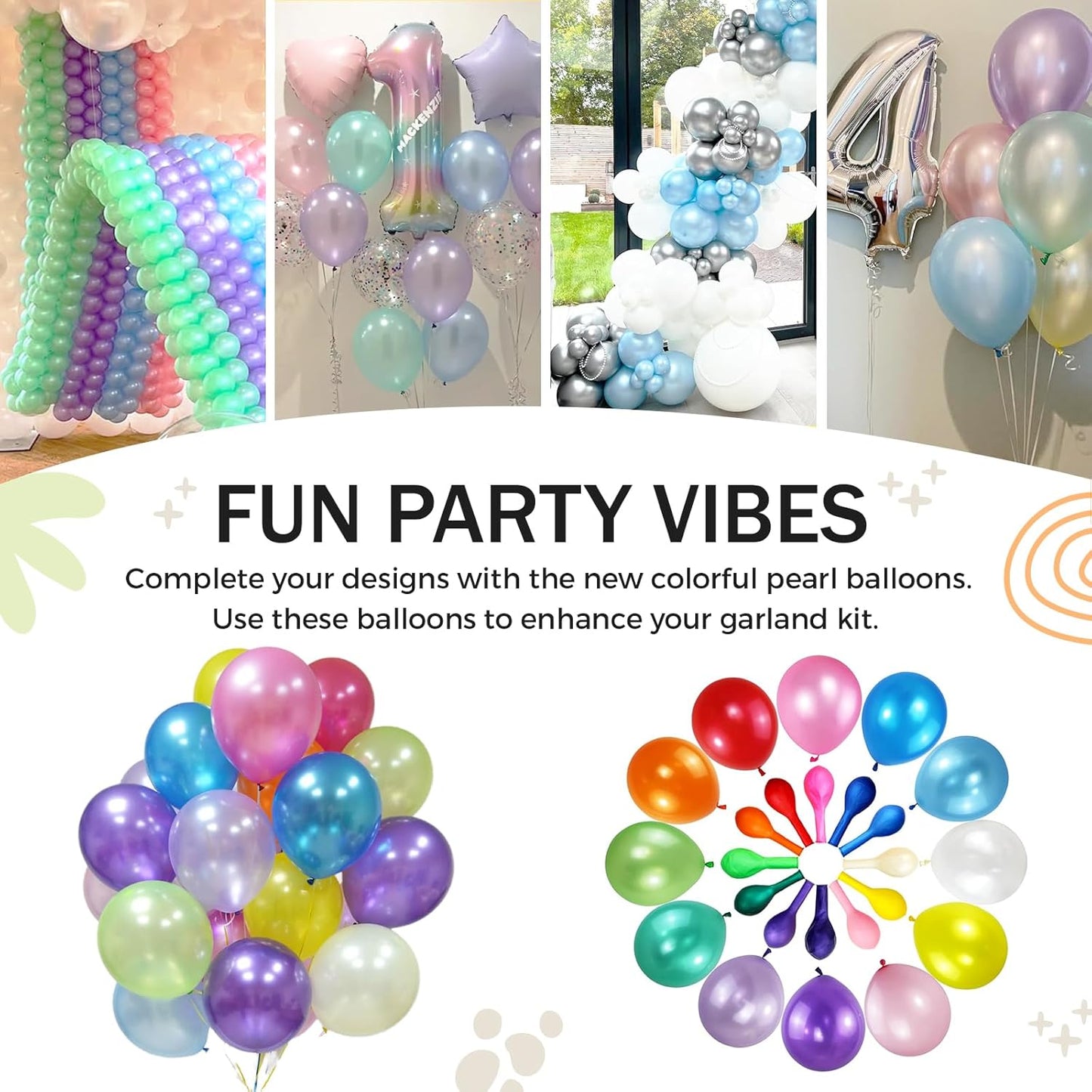 120pcs Pearl Rainbow Balloons Assorted Color 12 Inches Latex, Round Helium Bright Color Balloons for Birthday Baby Shower Wedding Party Decorations