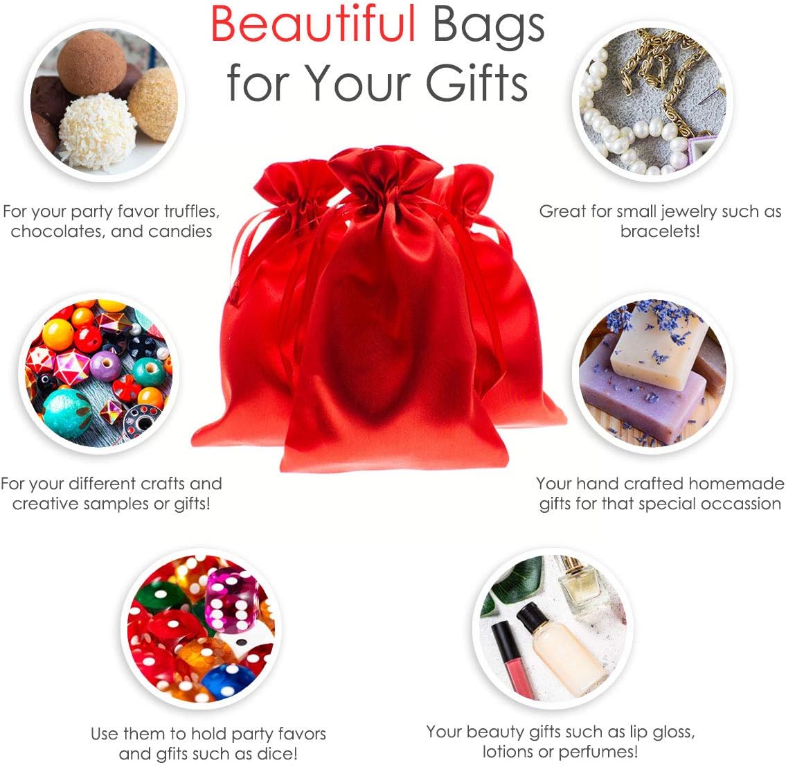3" x 4" Red Satin Gift Bags, Jewelry Bags, Wedding Favor Silky Drawstring Baby Shower Christmas 50 per Pack