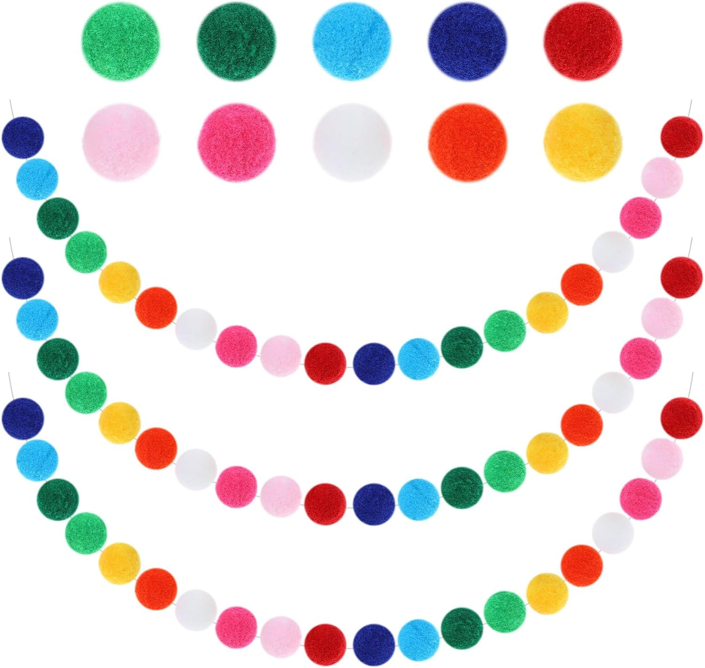 3 Pack Colorful Pom Pom Garland Decorations, Rainbow Colorful Ball Garland 6.5 Feet Long, 24 Balls Each - Rainbow Garlands Hanging Supplies for Party Home Classroom Decor