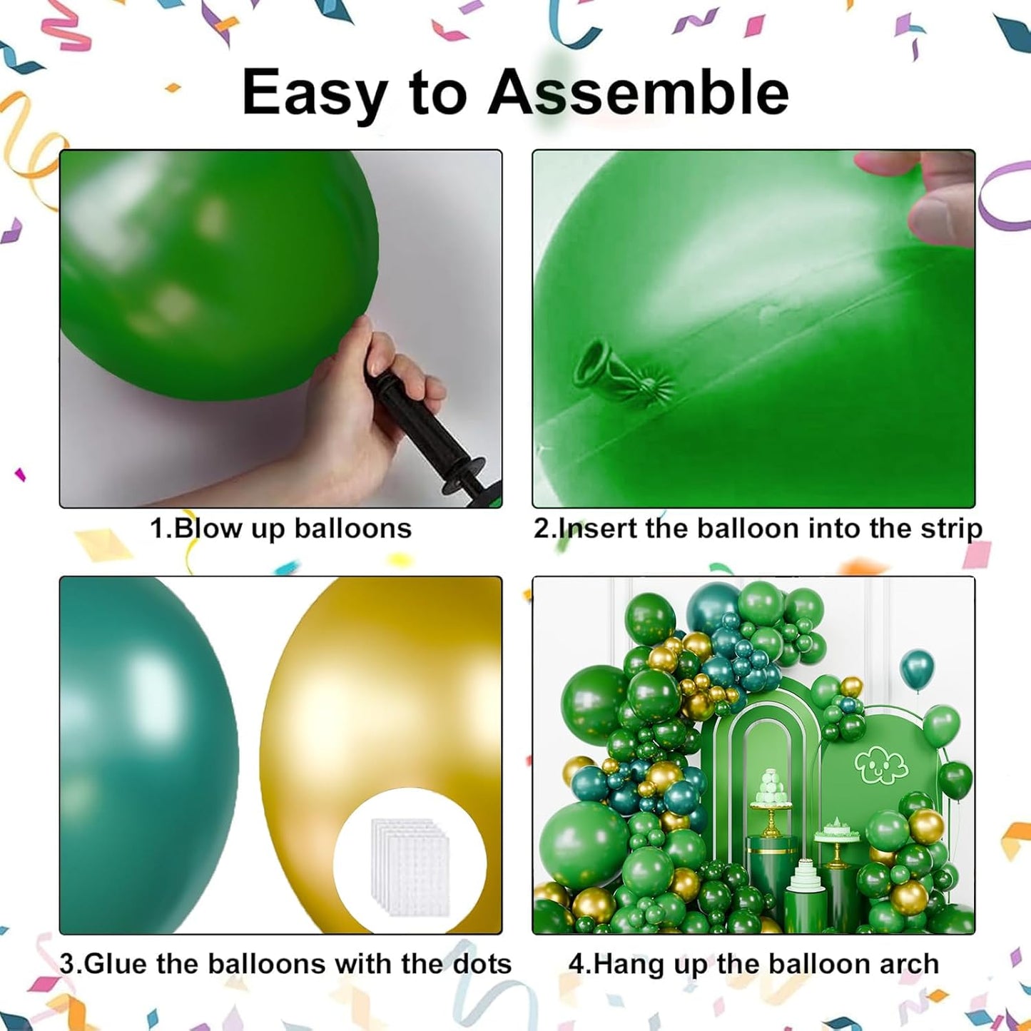 Green and Gold Balloons Garland Arch Kit, Green Balloon Arch Kit with Different Sizes for Graduation, St. Patrick's Day, Baby Shower, Birthday, Jungle Safari Party Decorations