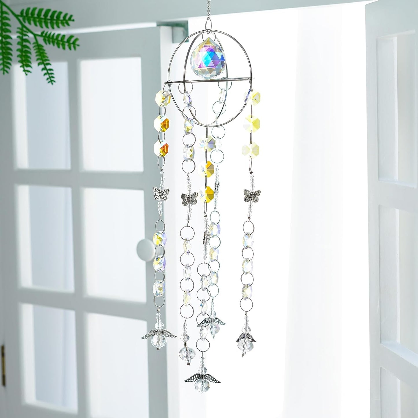 Garden Suncatcher Crystal Pendant Round Shaped Glass Prisms Beads Chain Hanging Angel Ornament Rainbow Maker Aura Prism Glass Crystal Sun Catchers