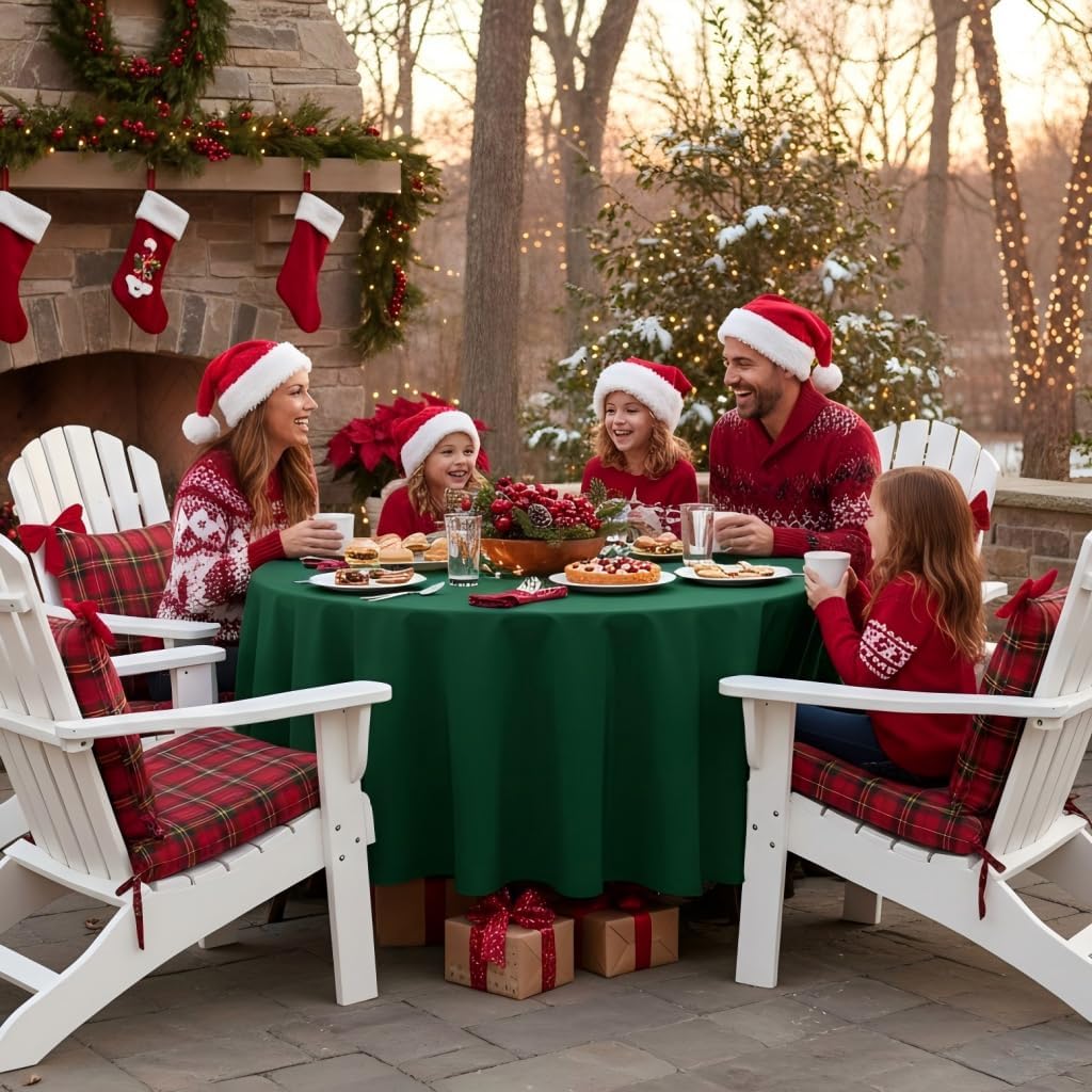 sancua Round Tablecloth - 90 Inch - Water Resistant Spill Proof Washable Polyester Table Cloth Decorative Fabric Table Cover for Dining Tables, Buffet Parties and Camping, Hunter Green