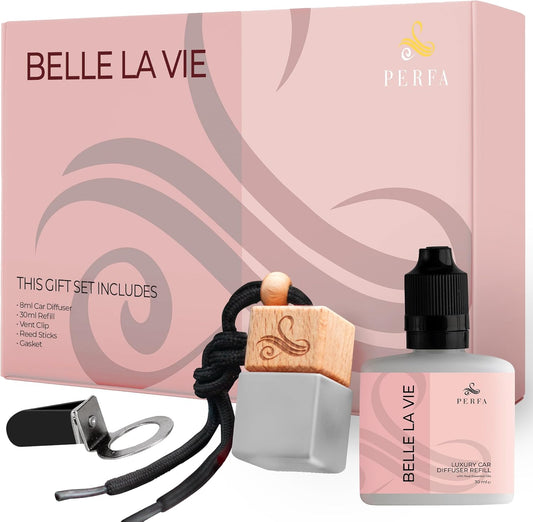 Belle La Vie Car Air Fresheners Gift Set | Luxury Perfume-Inspired Car Air Freshener for Women | Strong and Sophisticated Car Scents for Women | Refillable Essential Oil Infused Car Cologne by Perfa