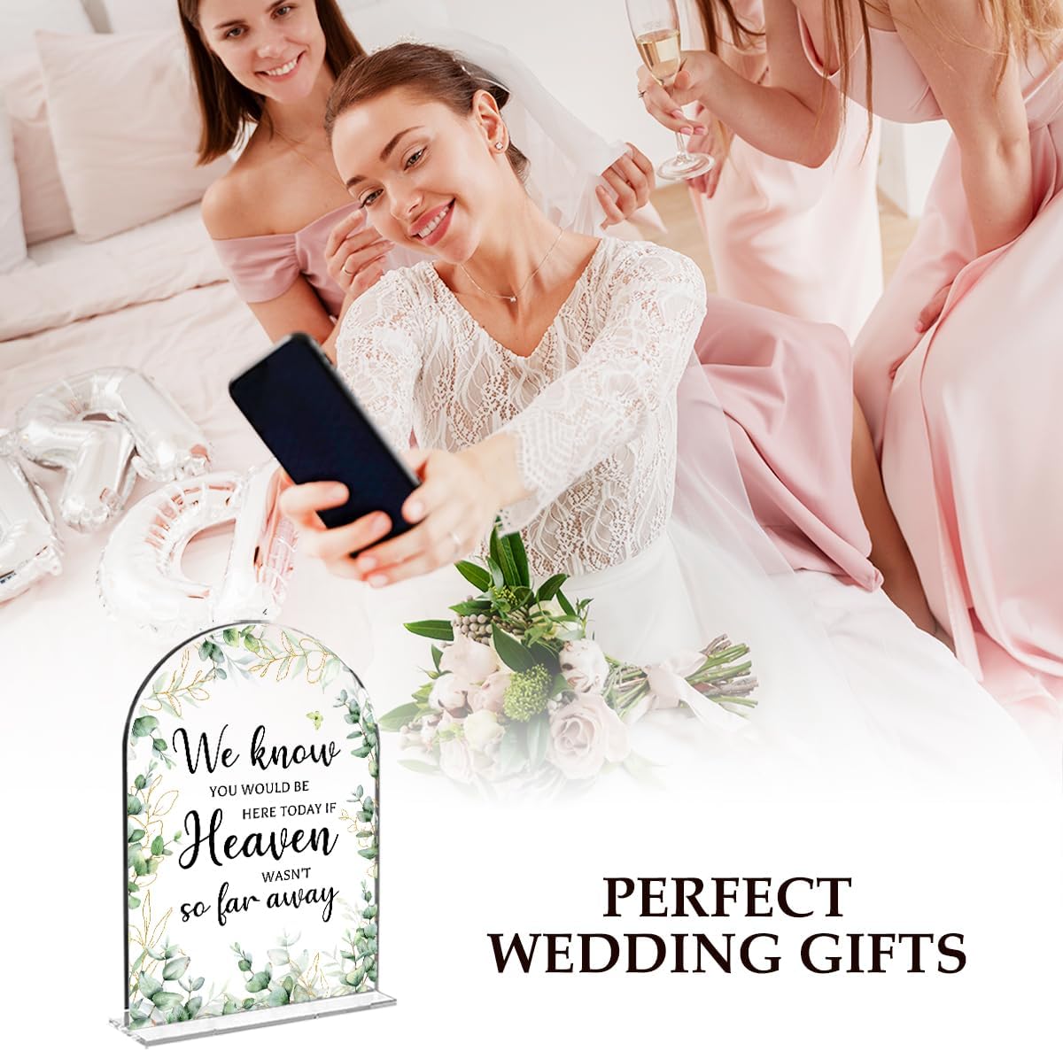 Wedding Memorial Sign，Heaven Wasn't So Far Away Sign，Wedding Supplies 5x7 Inch, Wedding Decor Loving Memory Sign for Ceremony And Reception，Arch Acrylic Table Signs for Anniversary, Event ((Foliage)