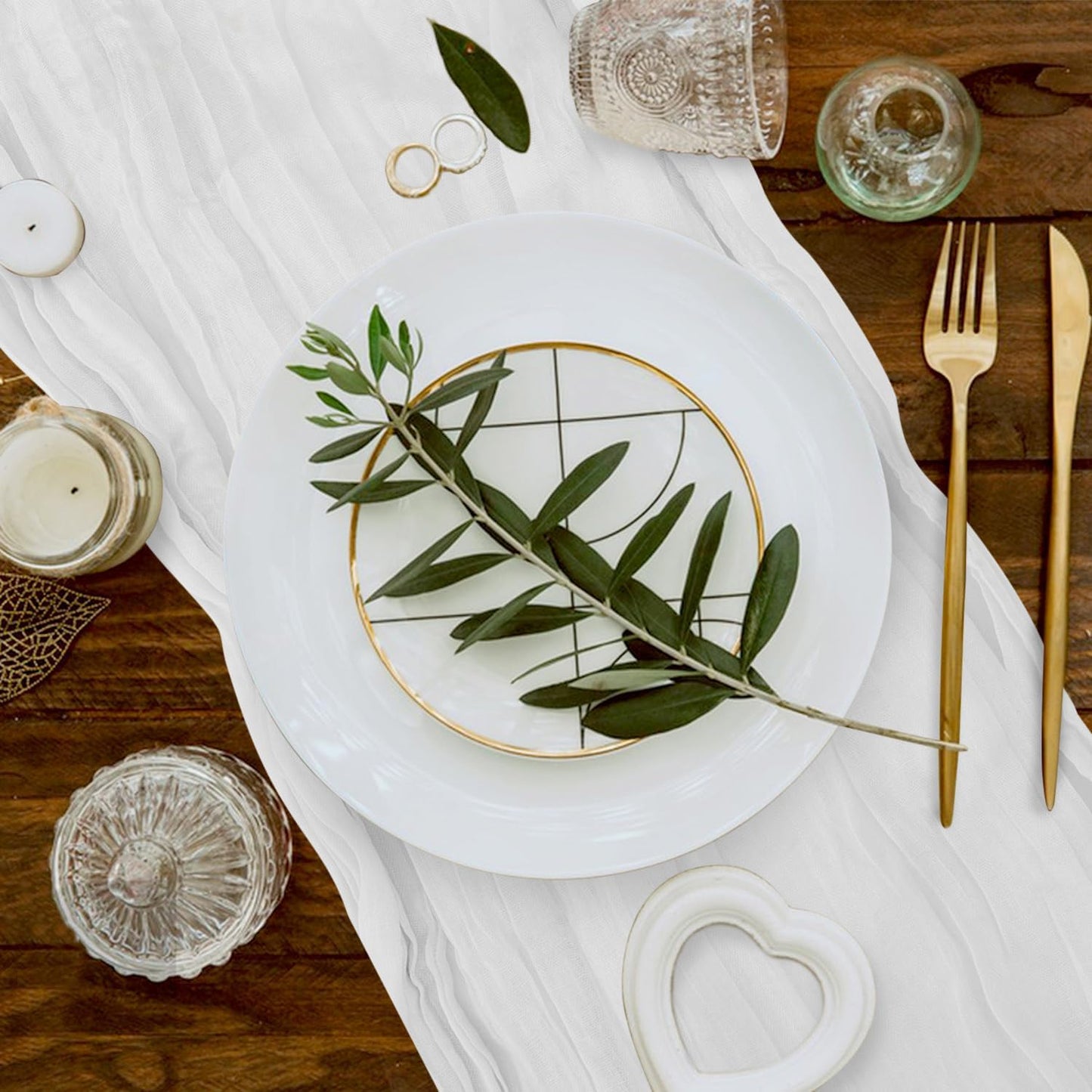 12 Pack Cheesecloth Table Runner, Runner Gauze Boho Wedding Decor Romantic Table Runner for Wedding Birthday Party(35" x 118") (Beige)