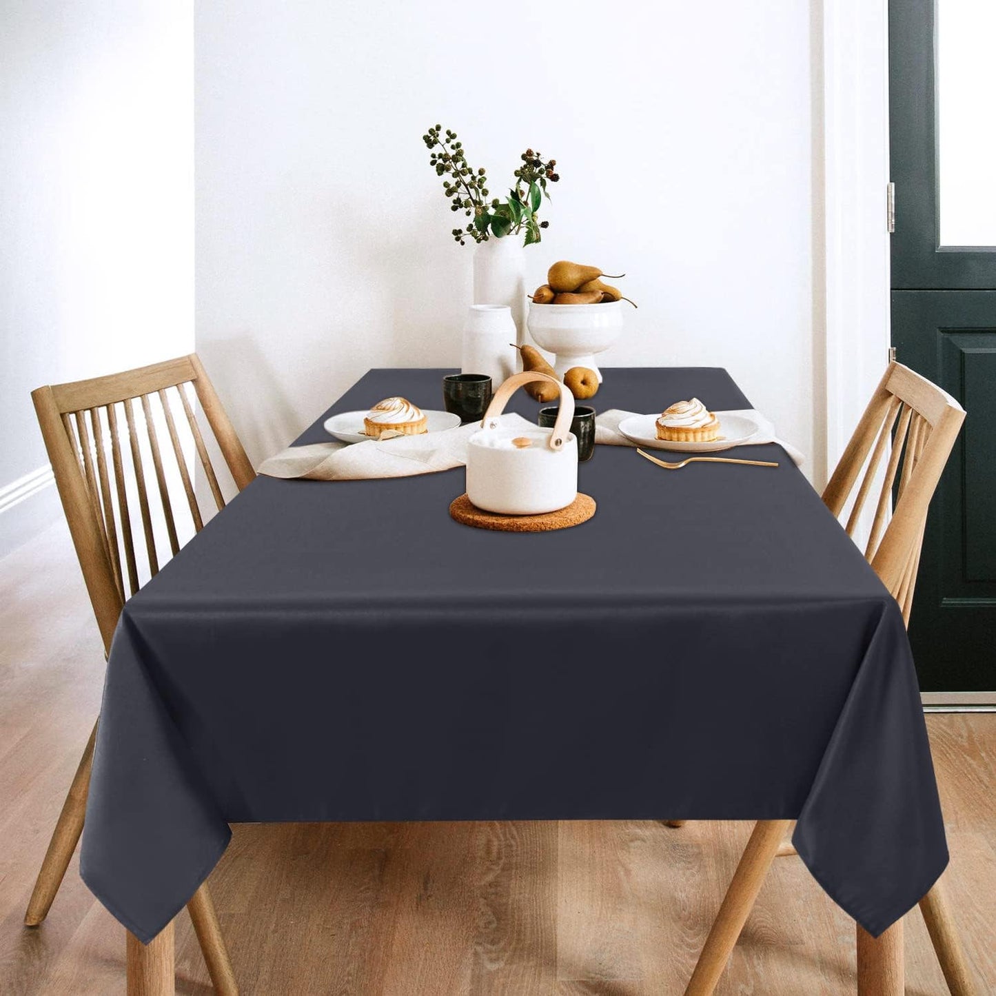 sancua 2 Pack Dark Grey Tablecloth 60 x 84 Inch, Rectangle 4 Feet Table Cloth - Stain and Wrinkle Resistant Washable Polyester Table Cover for Dining Tables, Buffet Parties and Camping