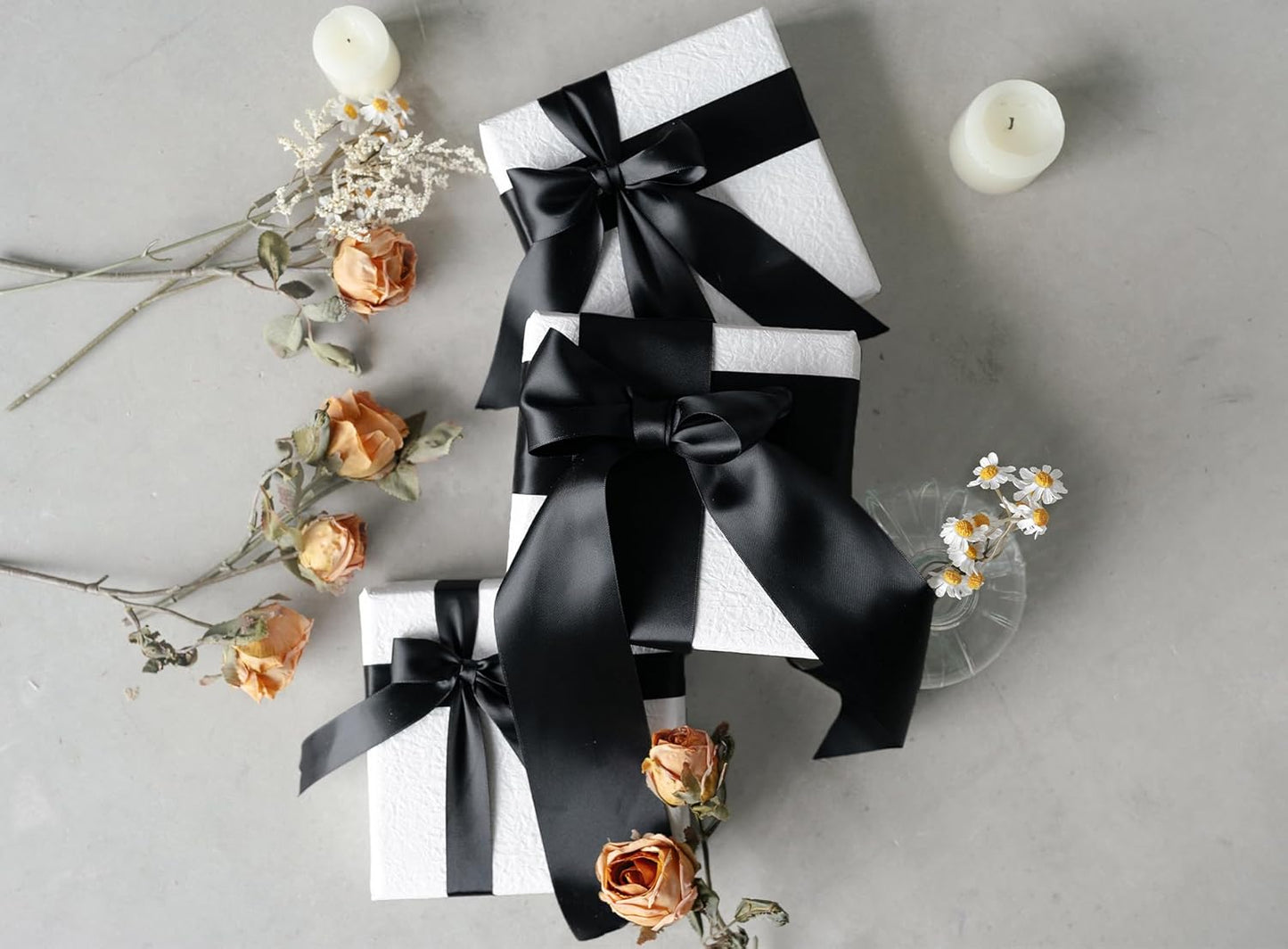 Black Satin Ribbon 2.5 Inch Double-Faced Wide Ribbon 25 Yards for Gift Wrapping Crafts Flower Bouquet Invitations Holiday Decorating