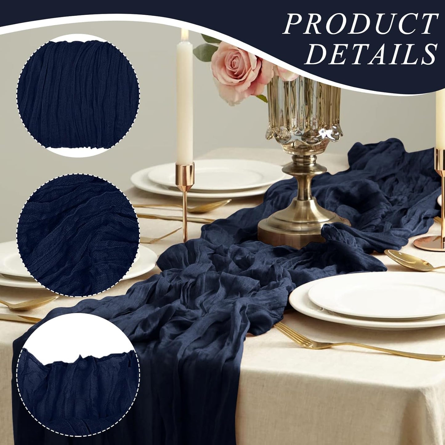 1 Pack Cheesecloth Table Runner 10Ft Christmas Gauze Boho Table Runners for Wedding Decor Bridal Shower Decorations Baby Shower Party(35" x 120")