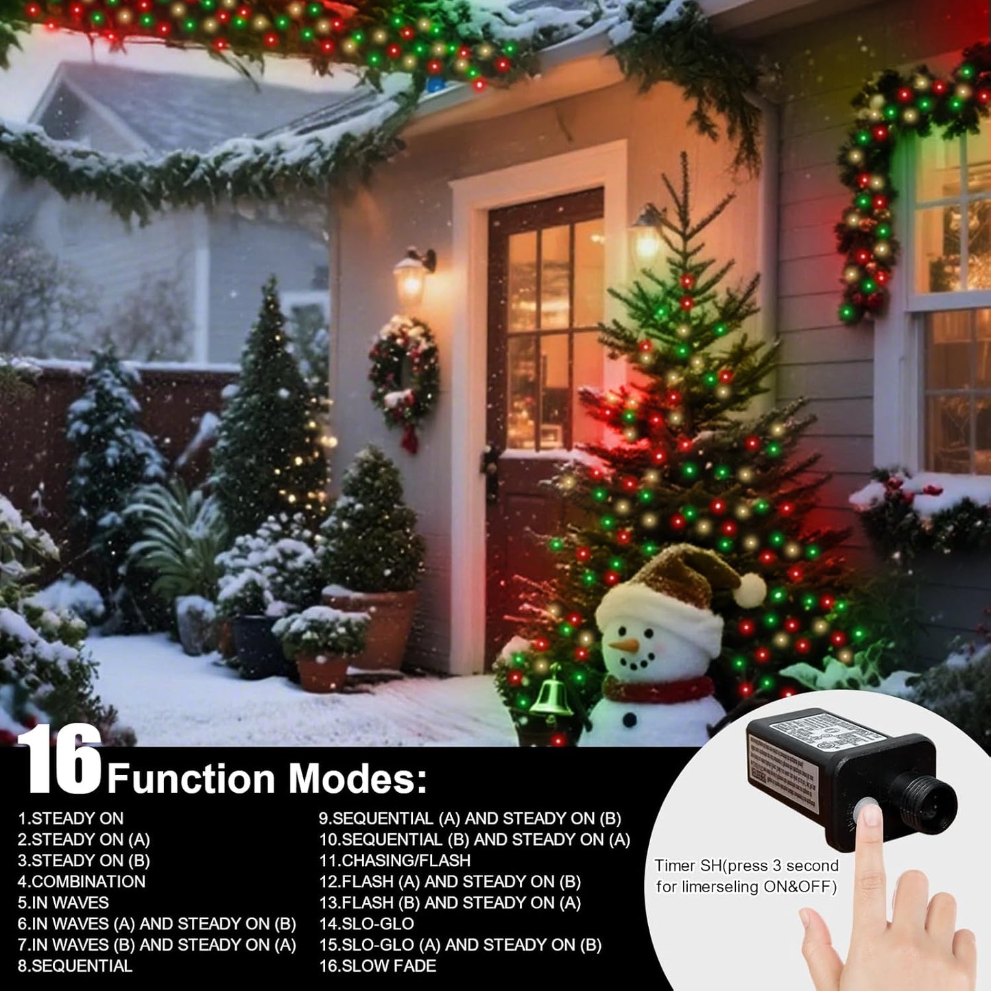 LAMPHOME 33ft Christmas Decorative Mini Lights, 100 LED Transparent Wire Fairy Starry String Lights Plug in, 16 Lighting Modes for Indoor Outdoor Xmas Tree Wedding Party Decoration (Red/Green/Warm)