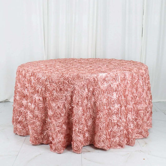 Efavormart 120" Dusty Rose Grandiose 3D Rosette Satin Round Tablecloth for Wedding Party Event Decoration