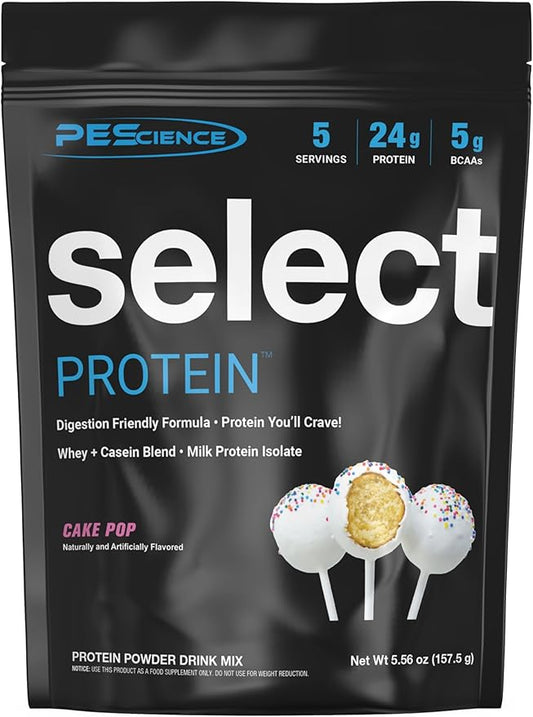 PEScience Select Protein Powder, Whey and Casein Blend, Clean Protein Powder for Women and Men, Low Calorie, Low Carb, Keto Friendly, Gluten Free, Cake Pop, 5 Servings