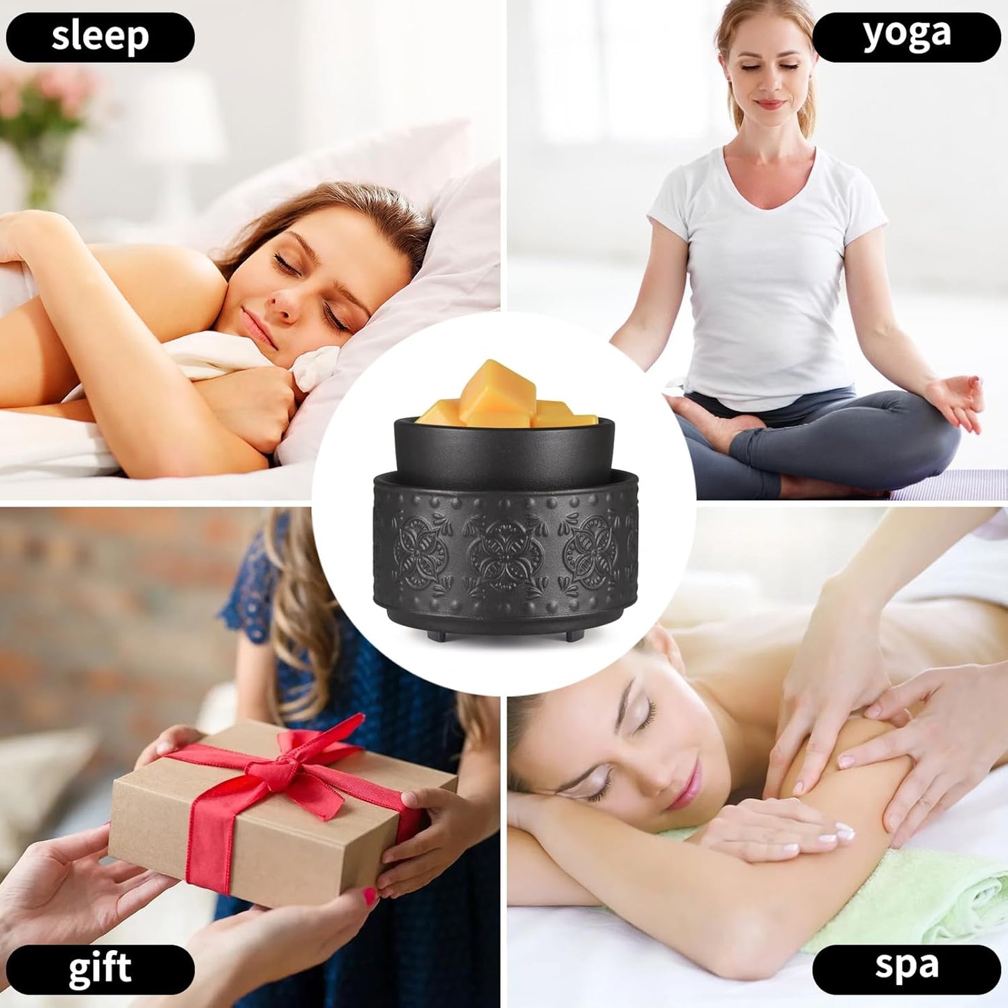 mocosa Ceramic Wax Warmer Wax Melt Warmer for Scented Wax 3-1 Electric Candle Warmer Home Fragrance Wax Burner as Gifts for Mom Grandma Women(Black-Granular)