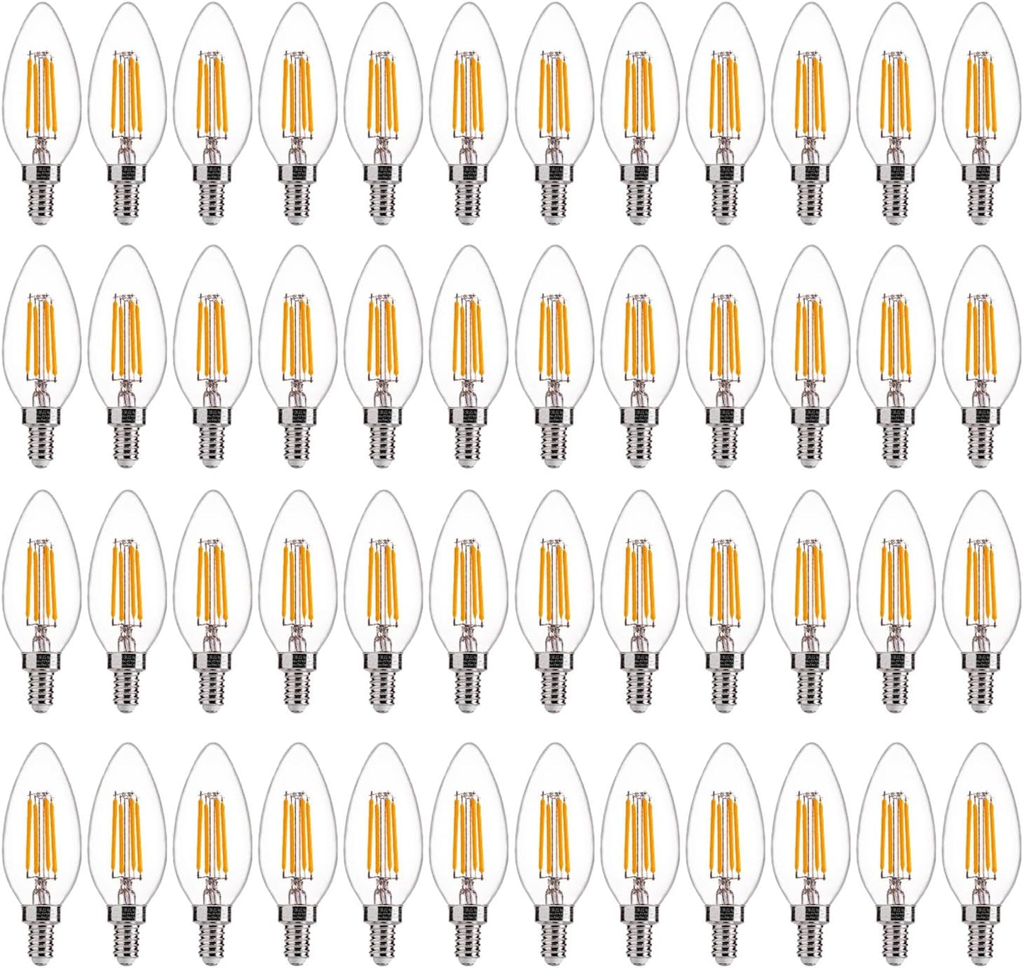 FLSNT 48 Pack LED Candelabra Bulbs 60W Equivalent, B11 Dimmable LED Chandelier Light Bulbs, E12 Base, 2700K Soft White UL,CA65 Listed.
