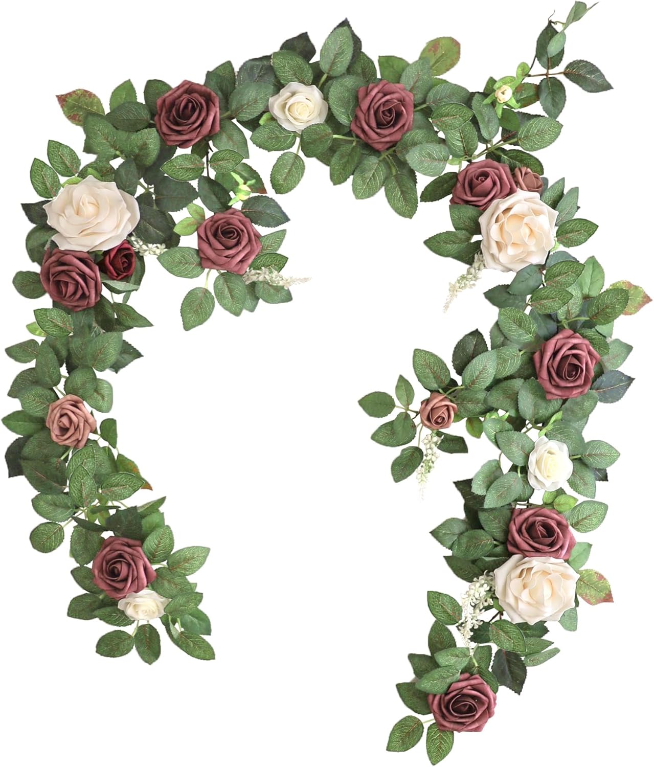 Lookein Artificial Rose Flower Garland Greenery Garland 5FT for Wedding Ceremony Backdrop Arch Flowers Table Centerpieces Decorations, Cream Plum