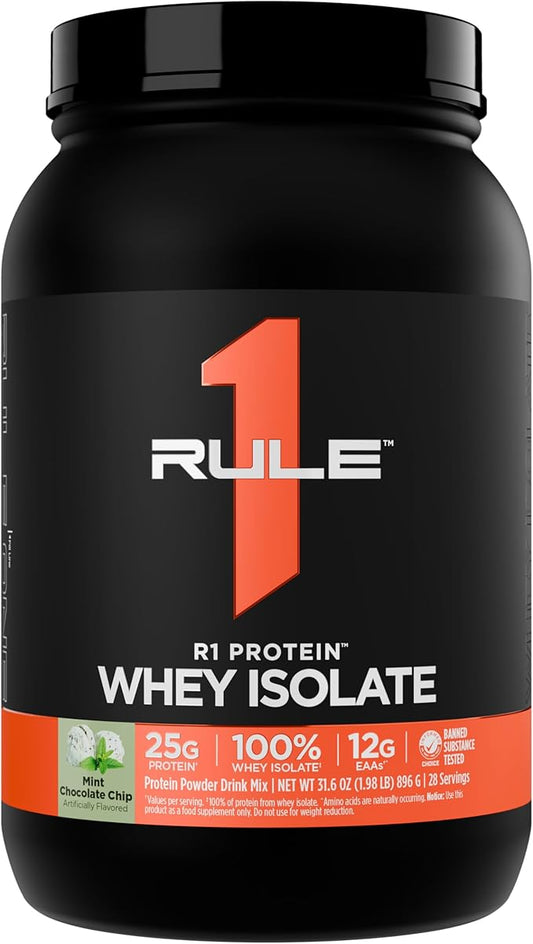 Rule 1 R1 Protein Whey Isolate - with 25g Protein & 6g BCAA Exclusively from Isolated & Hydrolyzed Sources for Workout Recovery (2 Pounds*, Mint Chocolate Chip)