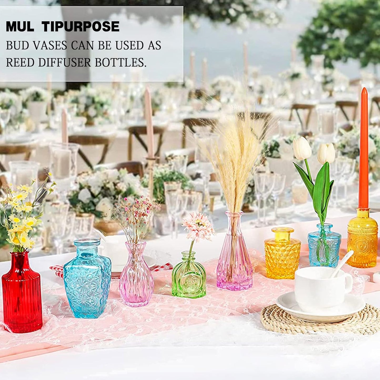 Color Bud Vases in Bulk -Glass Colorful Bud Vase Set Small Flower Glass for Centerpieces,Mini Vintage Style for Rustic Wedding Decorations, Holiday Party Table Flower Decor (20 Colors)