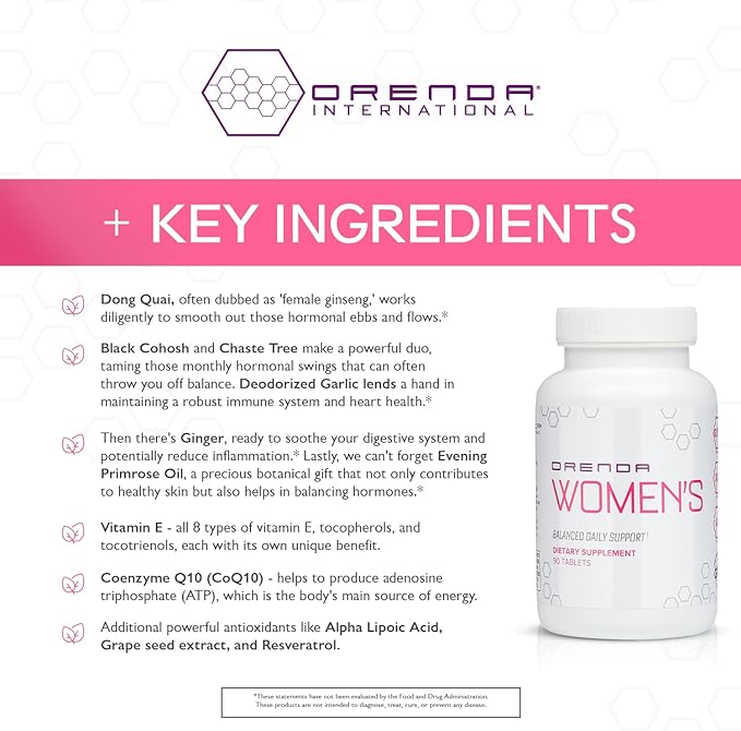 Orenda Women's Multivitamin -Blend, Dong Quai & Black Cohosh Vitamins, Minerals, Hormonal Balance, Immune and Heart Health - 90 Tablets