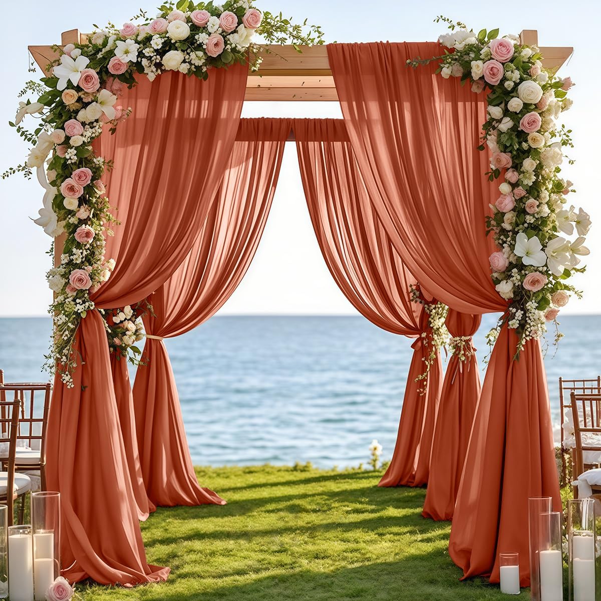 Fall Terracotta 2 Panels Wedding Arch Draping Fabric 29" x 20Ft Sheer Drapes Outdoor Curtain for Wedding Party Baby Bridal Shower Arch Ceiling Backdrop Decor