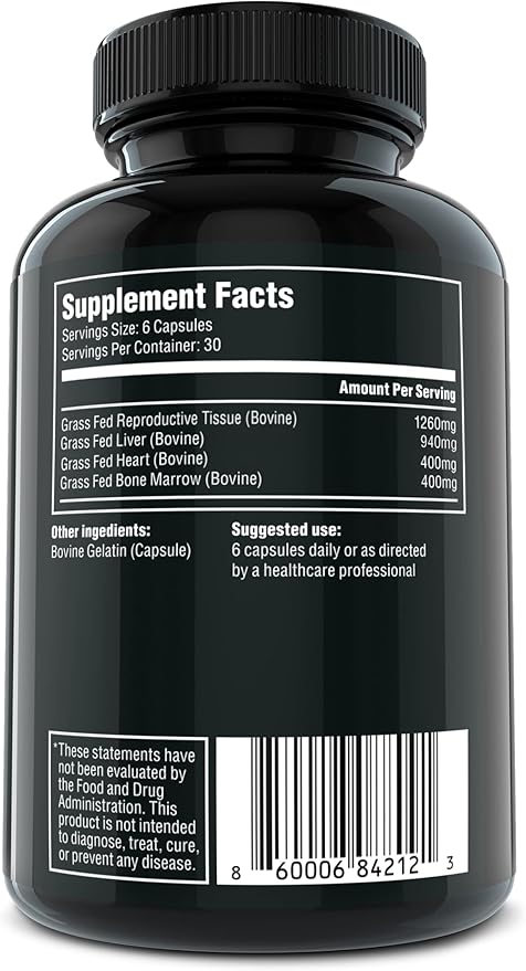 The Fittest Queen Supplement - Supports Hormone Balance, Fertility, Performance and Energy for Women - Grass fed Bovine Ovary, Liver, Bone Marrow & Heart - 180 Capsules