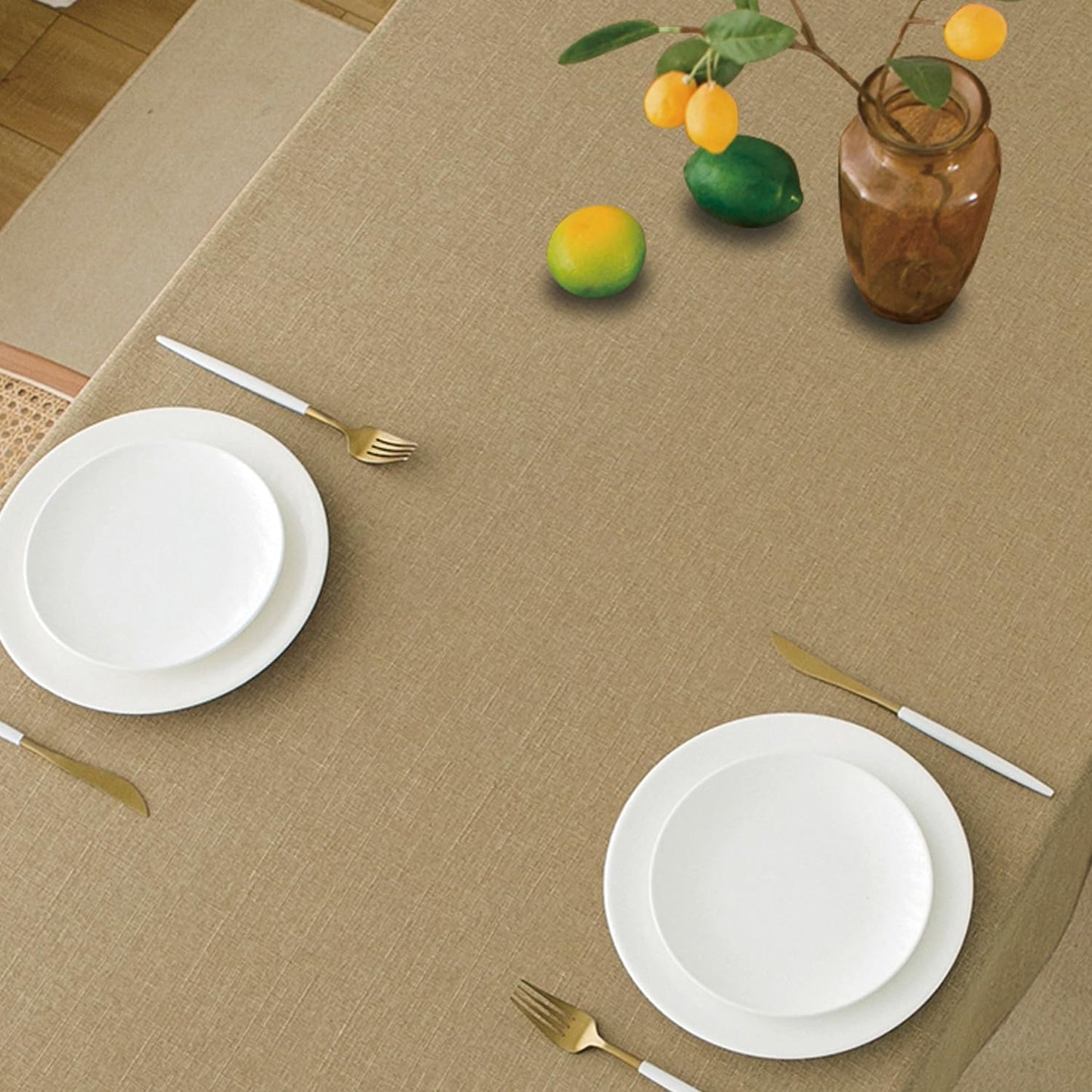 NLMUVW Square Tan Linen Tablecloth, Farmhouse Table Cloth Textured Water Resistant Decorative Table Cover for Cafe Dining Kitchen, 54 x 54 Inch