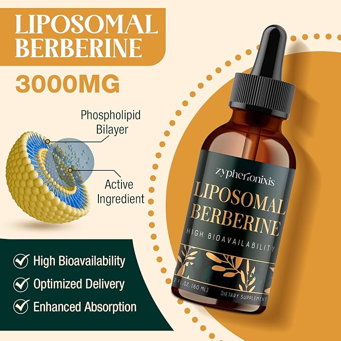 Liposomal Berberine HCL Supplement Liquid 3000mg - High Absorption Berberine Drops with Ceylon Cinnamon - 12-in-1 Formula AMPK Activator, Sugar Free - 4 fl oz