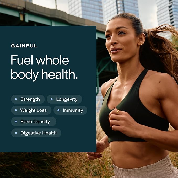 Gainful Lean Whey Protein Powder with 20g Protein per Serving, Unflavored, Supports Lean Muscle, Metabolism, and Satiety, with Green Tea Extract, Digestive Enzymes, Organic Fiber, 14 Servings
