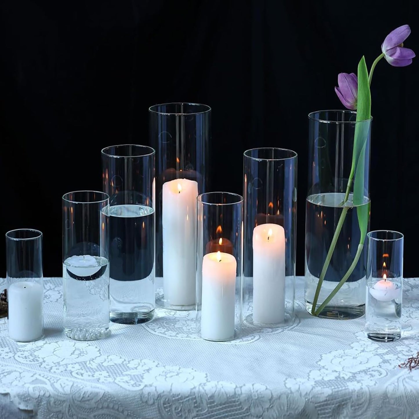 PHOSPHOR 8 PCS Glass Candle Holder, Hurricane Candle Hoder, Glass Pillar Candle Holder, Clear Cylinder Candleholder Cylinder Vase for Centerpieces Wedding Party Decoration