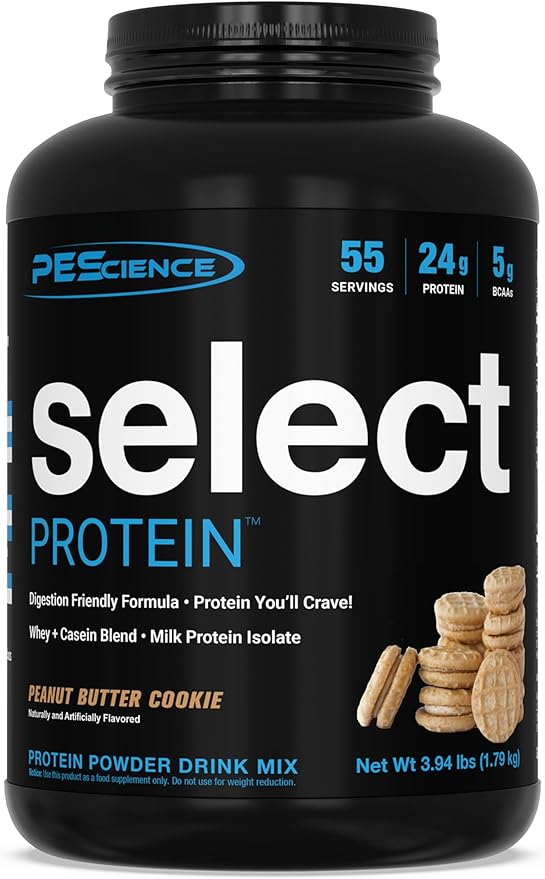 PEScience Select Protein Powder, Whey and Casein Blend, Clean Protein Powder for Women and Men, Low Calorie, Low Carb, Keto Friendly, Gluten Free, Peanut Butter Cookie, 55 Servings