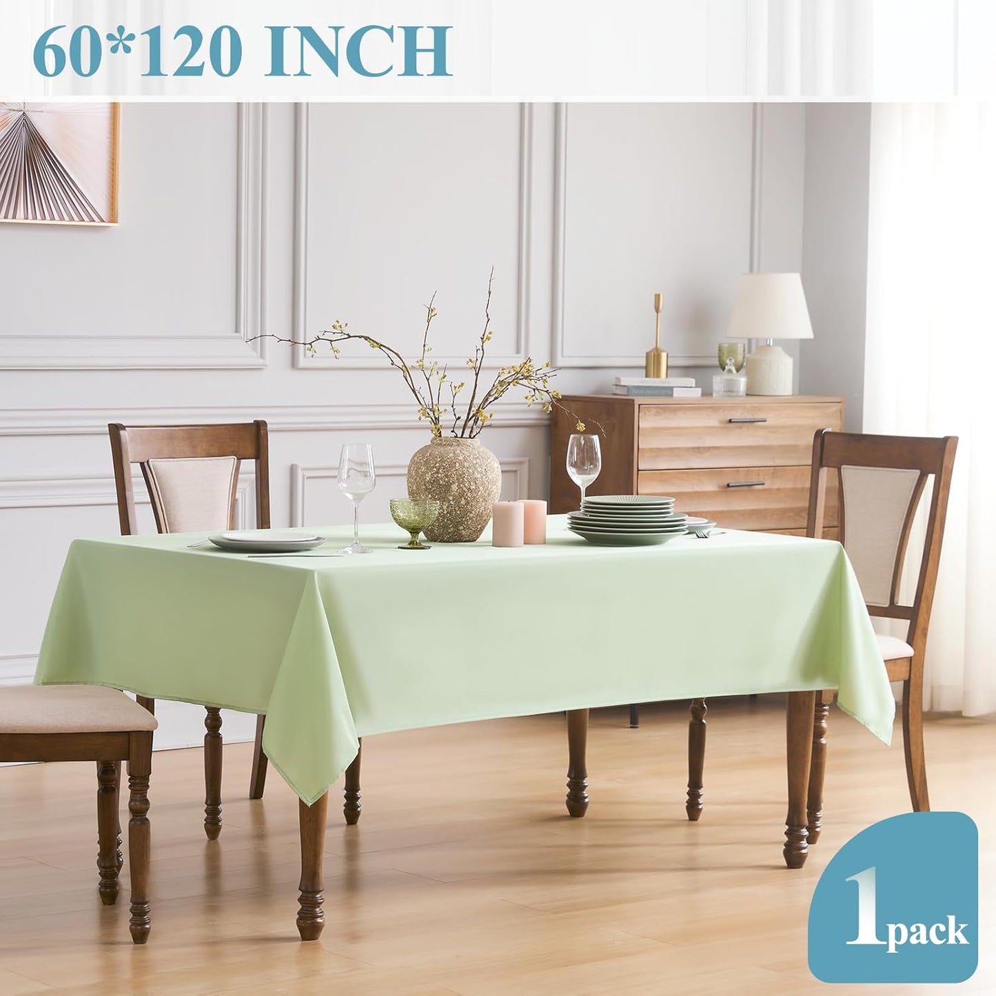 VidaFete Tablecloth 60*84inch Rectangle Table Cloth Polyester, Stain Wrinkle Resistant Polyester Dining Table Cover for Kitchen Dinning Party Wedding Rectangular Tabletop Buffet Decoration(Sagegreen)